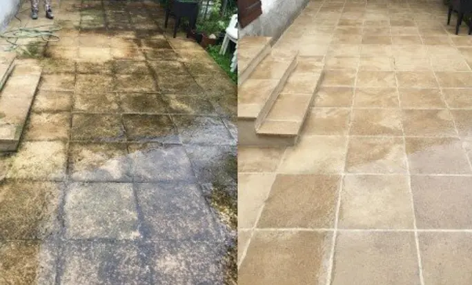 Nettoyage de terrasse professionnel en Sarthe - Avant/Après