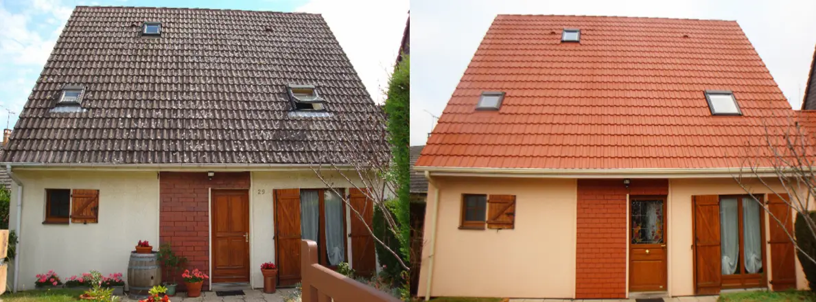 Avant/Après nettoyage de toiture dans la Sarthe